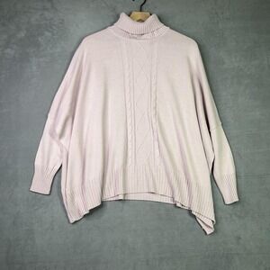MerSea Sweater Womens One Size Blush Pink Turtleneck Poncho Dolman Cable‎ Knit